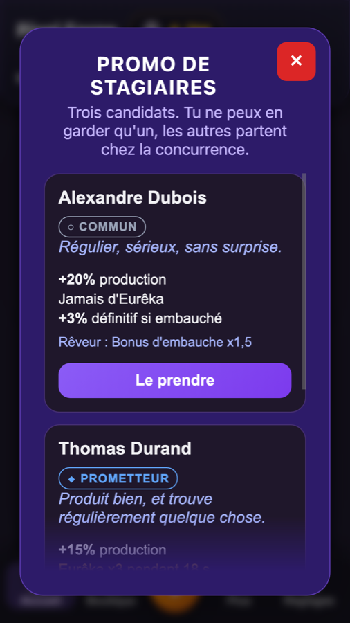 DevIdle Agency — le choix entre trois stagiaires