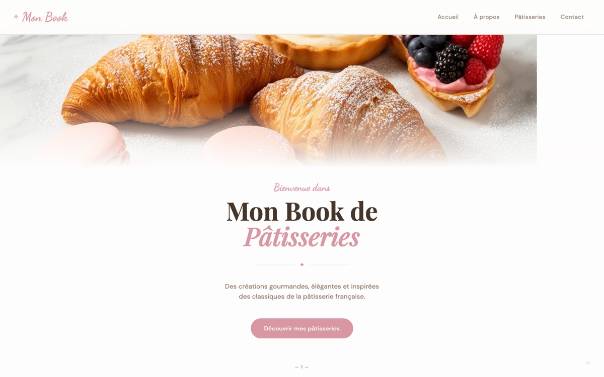 Page d'accueil de Mon Book de Pâtisseries