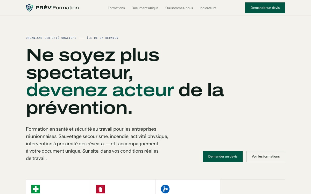 Page d'accueil du site PRÉV'Formation